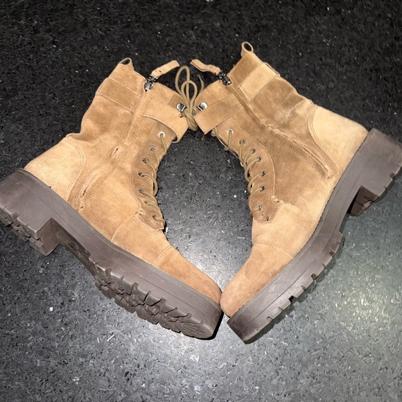 NEW SAM EDELMAN BROWN Junip Genuine Leather Suede Combat Boots Lace-Up Boots 9 - Picture 4 of 12